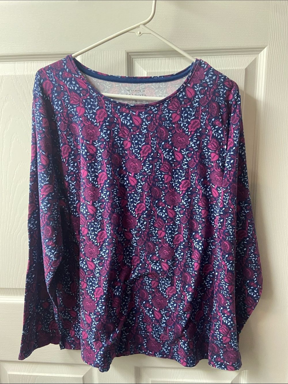 Talbots Plus Floral Tee in Navy and Pink Plus 2X